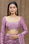 Samyukta Singhania_Purple Pure Chanderi Silk Hand Lace Bordered Pre-draped Saree With Blouse _at_Aza_Fashions