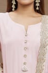 Shop_Khwaab by Sanjana Lakhani_Peach Pure Chanderi Silk Hand Embroidered Floral Notched Kurta Pant Set_Online_at_Aza_Fashions