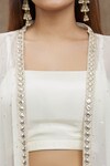 Khwaab by Sanjana Lakhani_Off White Crop Top And Pant- Pure Chanderi Silk Hand Flared Set With Jacket_at_Aza_Fashions