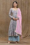 Buy_Samyukta Singhania_Grey Art Silk Printed And Embroidered Mughal Floral U Anarkali With Dupatta _at_Aza_Fashions