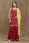 Buy_Samyukta Singhania_Red Silk Printed And Embroidered Bandhani & Sequin Work Kurta Sharara Set _at_Aza_Fashions