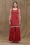 Samyukta Singhania_Red Silk Printed And Embroidered Bandhani & Sequin Work Kurta Sharara Set _Online_at_Aza_Fashions