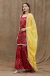 Buy_Samyukta Singhania_Red Silk Printed And Embroidered Bandhani & Sequin Work Kurta Sharara Set _Online_at_Aza_Fashions