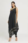 Buy_Label Lila_Black Art Georgette Embellished Sequin One Shoulder Kurta With Pant _at_Aza_Fashions