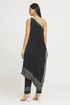 Shop_Label Lila_Black Art Georgette Embellished Sequin One Shoulder Kurta With Pant _at_Aza_Fashions