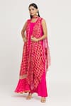 Shop_Label Lila_Pink Art Silk Bandhani Kurta Round Pattern Cape Jacket With _Online_at_Aza_Fashions