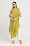 Buy_Label Lila_Green Art Georgettte Embellished Sequin Round Asymmetric Kurta _at_Aza_Fashions