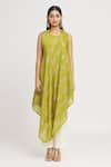 Label Lila_Green Art Georgettte Embellished Sequin Round Asymmetric Kurta _Online_at_Aza_Fashions