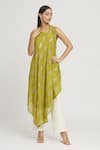 Shop_Label Lila_Green Art Georgettte Embellished Sequin Round Asymmetric Kurta _Online_at_Aza_Fashions