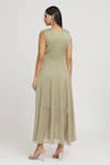 Shop_Label Lila_Green Artificial Georgette Embellished Sequins Round Neck Draped Gown _at_Aza_Fashions