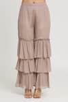 Label Lila_Pink Art Georgette Embellished Sequins Tassel Jacket Layered Pant Set _Online_at_Aza_Fashions