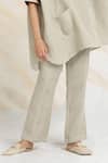 Buy_Kaveri_Gray Linen Rhinestones Collared Embellished Boxy Top And Pant Set _Online_at_Aza_Fashions