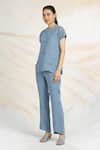 Buy_Kaveri_Blue Linen Rhinestones Round Neck Brazen Fall Embellished Top _Online_at_Aza_Fashions
