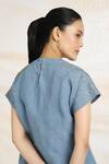 Kaveri_Blue Linen Rhinestones Round Neck Brazen Fall Embellished Top _at_Aza_Fashions