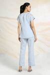 Shop_Kaveri_Blue Linen Rhinestones Round Neck Galaxy Fall Embellished Top _at_Aza_Fashions
