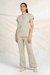 Buy_Kaveri_Grey Linen Rhinestones Round Neck Cosmic Fall Embellished Top _at_Aza_Fashions