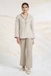 Buy_Kaveri_Gray Linen Rhinestones Grey Embellished Blazer Jacket_at_Aza_Fashions