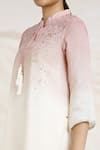 Buy_KAVERI_Pink 100% Linen Embellished Metallic Mandarin Bloom Yoke Ombre Kurta  _Online_at_Aza_Fashions