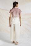 Shop_Kaveri_Pink Linen Embroidery Collared Metallic Glitch Embellished Ombre Top _at_Aza_Fashions