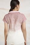 Shop_Kaveri_Pink Linen Embroidery Collared Metallic Glitch Embellished Ombre Top _Online_at_Aza_Fashions