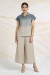 Buy_Kaveri_Blue Linen Embroidery Collared Metallic Florin Embellished Ombre Top _at_Aza_Fashions