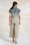 Shop_Kaveri_Blue Linen Embroidery Collared Metallic Florin Embellished Ombre Top _at_Aza_Fashions