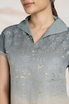 Shop_Kaveri_Blue Linen Embroidery Collared Metallic Florin Embellished Ombre Top _Online_at_Aza_Fashions