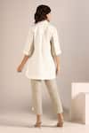 Shop_Kaveri_Off White Linen Embroidery Shawl Neck Stone Colour Block Shirt _at_Aza_Fashions