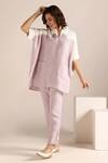 Kaveri_Off White Linen Embroidery Collared Colour Block Square Top With Pant _Online_at_Aza_Fashions