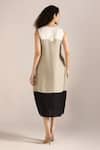 Shop_Kaveri_Off White Linen Embroidery Round Neck Step Colour Block Dress _at_Aza_Fashions