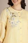 KAVERI_Yellow 100% Linen Printed Floral Round Camellia Asymmetric Kurta  _at_Aza_Fashions