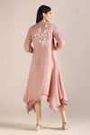 Shop_Kaveri_Pink Linen Lace V-neck Camelia Print Layered Dress _at_Aza_Fashions