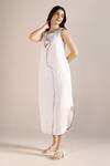 Buy_Kaveri_White Linen Embroidery Round Neck Body Roots Printed Dress _Online_at_Aza_Fashions
