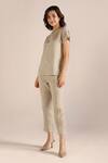 Buy_Kaveri_Beige Linen Embroidery Round Neck Abstract Print Top With Pant _at_Aza_Fashions
