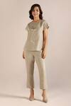 Kaveri_Beige Linen Embroidery Round Neck Abstract Print Top With Pant _Online_at_Aza_Fashions