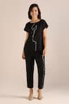 Kaveri_Black Linen Embroidery Round Neck Printed Top With Pant _Online_at_Aza_Fashions