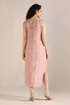 Shop_Kaveri_Pink Linen Embroidery Round Neck Abstract Print Dress _at_Aza_Fashions