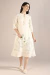 Buy_Kaveri_Off White Linen Embroidery Open Neck Savannah Kismat Dress _at_Aza_Fashions