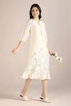 Kaveri_Off White Linen Embroidery Open Neck Savannah Kismat Dress _Online_at_Aza_Fashions