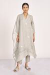 Buy Kaveri Grey 100% Linen Embroidered Crystal V Dew Drops Applique Work Tunic Pant Set at Aza Fashions Buy_Kaveri_Grey 100% Linen Embroidered Crystal V Dew Drops Applique Work Tunic Pant Set _at_Aza_Fashions