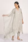 Buy Kaveri Grey 100% Linen Embroidered Crystal V Dew Drops Applique Work Tunic Pant Set Online at Aza Fashions Buy_Kaveri_Grey 100% Linen Embroidered Crystal V Dew Drops Applique Work Tunic Pant Set _Online_at_Aza_Fashions