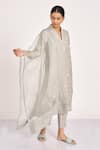Kaveri Grey 100% Linen Embroidered Crystal V Dew Drops Applique Work Tunic Pant Set at Aza Fashions Kaveri_Grey 100% Linen Embroidered Crystal V Dew Drops Applique Work Tunic Pant Set _at_Aza_Fashions