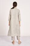 Shop_KAVERI_Grey 100% Linen Embroidered Crystal V Neck Dew Drops Floral Work Tunic  _at_Aza_Fashions