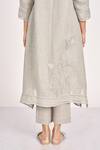 Buy_KAVERI_Grey 100% Linen Embroidered Crystal V Neck Dew Drops Floral Work Tunic  _Online_at_Aza_Fashions