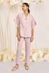 Buy Kaveri Purple Linen Embroidery V-neck Bamboo Grove Hand Kaftan Top And Pant Set at Aza Fashions Buy_Kaveri_Purple Linen Embroidery V-neck Bamboo Grove Hand Kaftan Top And Pant Set _at_Aza_Fashions
