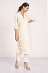 Shop_Kaveri_Off White 100% Linen Embroidered Thread Bamboo Grove Kurta And Pant Set  _at_Aza_Fashions
