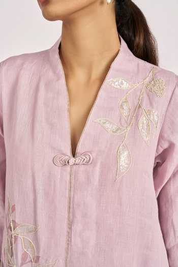 Foxglove Panelled Mid Kurta Set Bamboo Silk