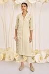 Buy_Kaveri_Green 100% Linen Printed And Embroidered Foil Bamboo Grove Kurta  _at_Aza_Fashions