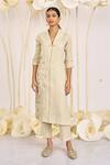 Kaveri_Green 100% Linen Printed And Embroidered Foil Bamboo Grove Kurta  _Online_at_Aza_Fashions