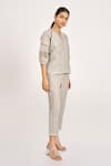 Kaveri Grey Linen, Silk Organza Embroidery Round Heart Strings Kismat Top And Pant Set at Aza Fashions Kaveri_Grey Linen, Silk Organza Embroidery Round Heart Strings Kismat Top And Pant Set_at_Aza_Fashions